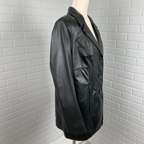 Preston & York Jacket Women Medium Petite Black Leather Y2K Classic‎ Coat VTG - Picture 4 of 14